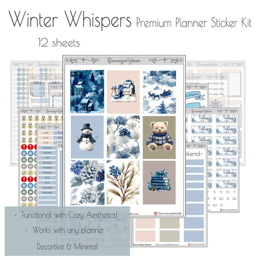 Winter Whispers Planner Sticker Kit - 12 Sheet Cozy Winter Set
