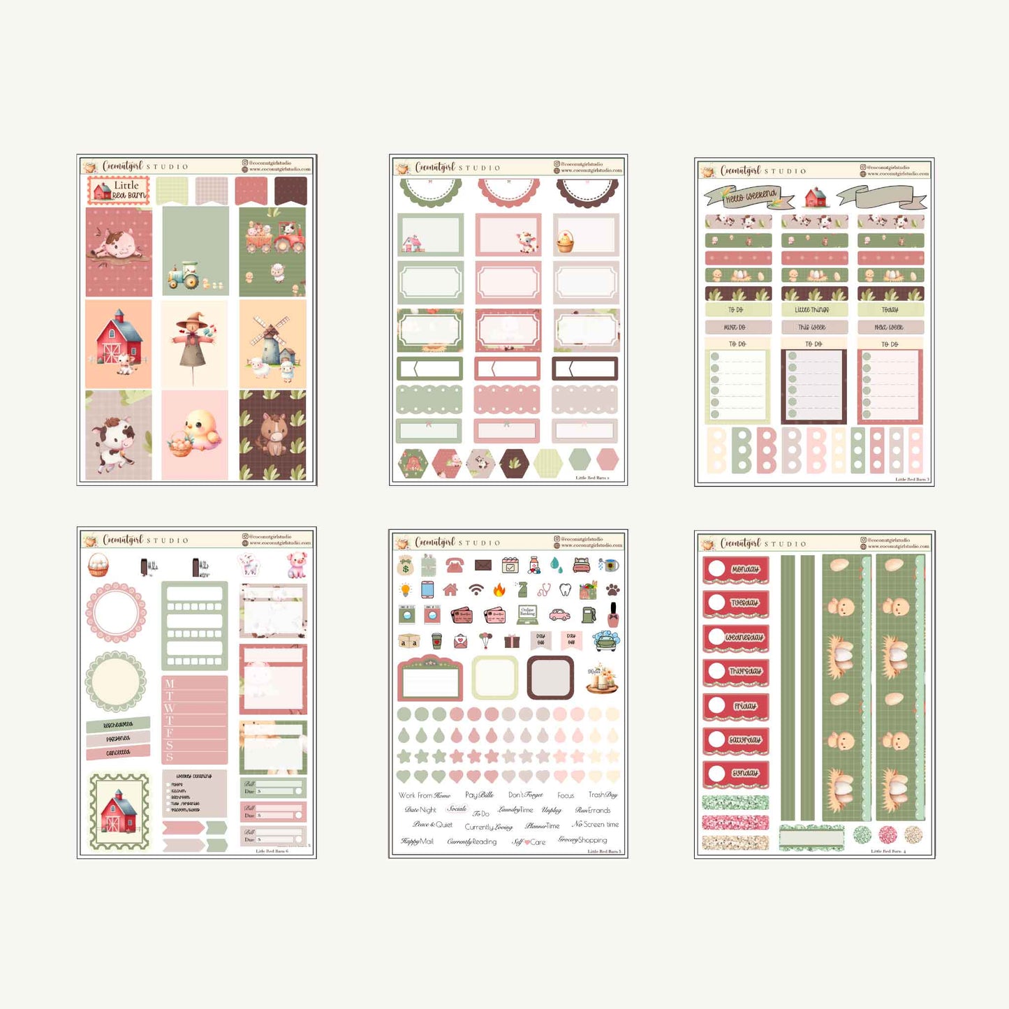 Little Red Barn Planner Sticker Kit | Cute Farm Animal Stickers