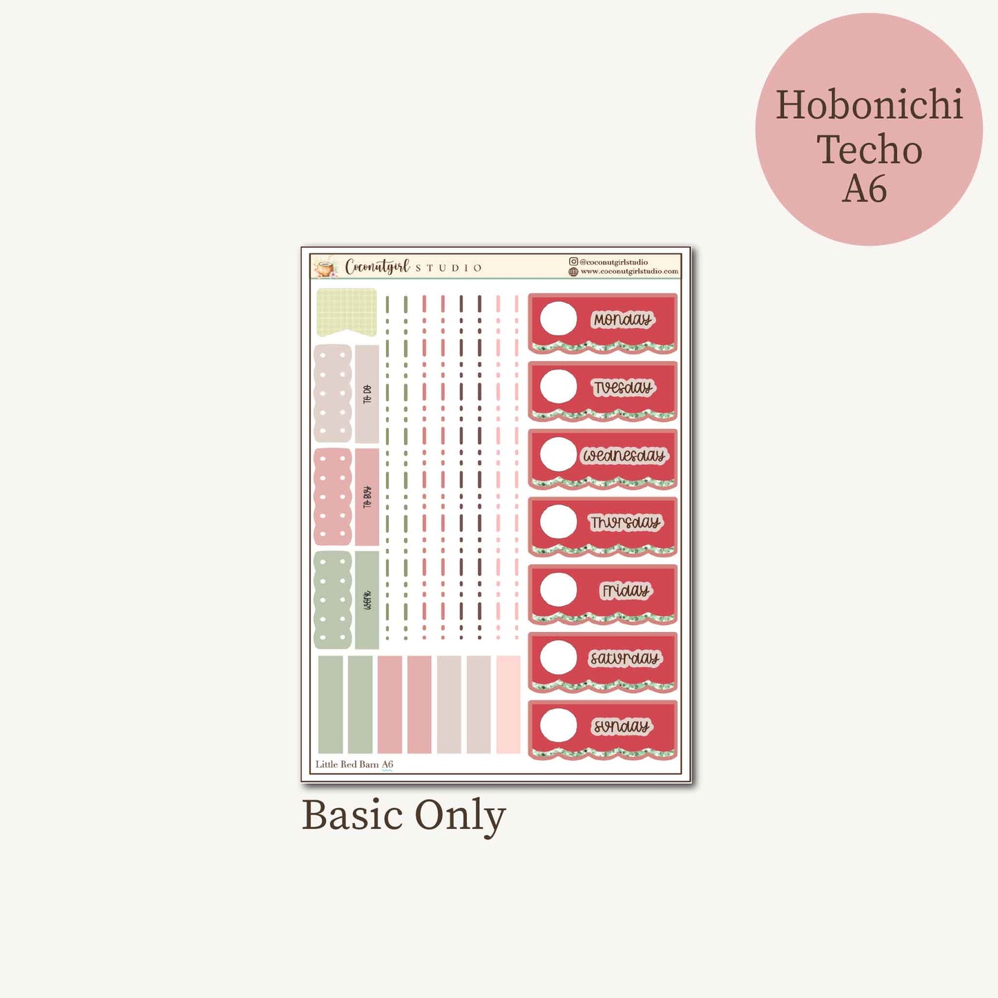 Little Red Barn Planner Sticker Kit | Cute Farm Animal Stickers | Hobonichi Techo A6