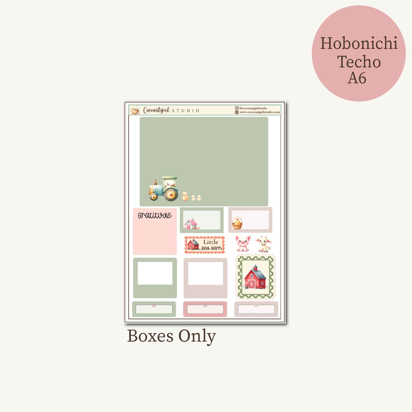 Little Red Barn Planner Sticker Kit | Cute Farm Animal Stickers | Hobonichi Techo A6