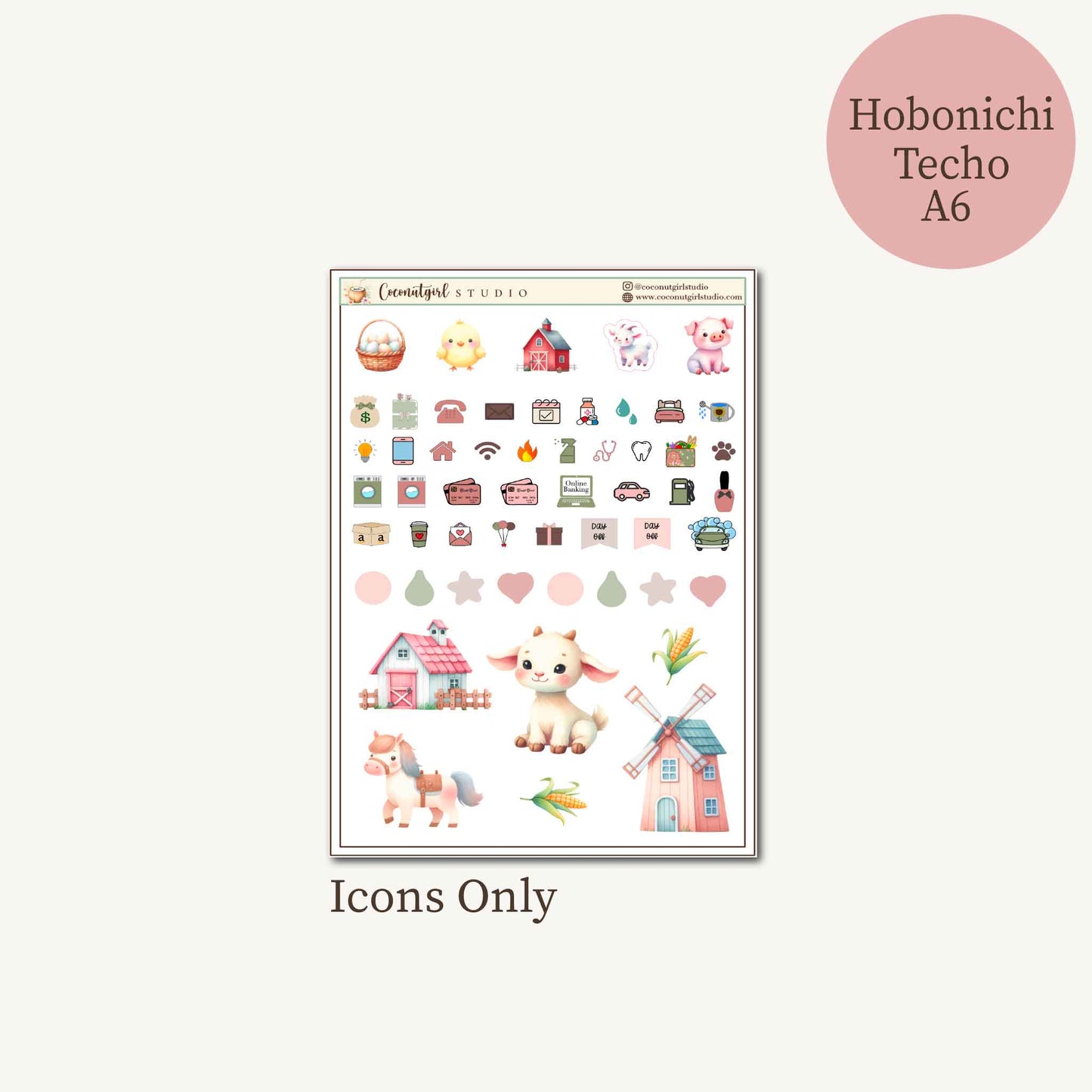 Little Red Barn Planner Sticker Kit | Cute Farm Animal Stickers | Hobonichi Techo A6