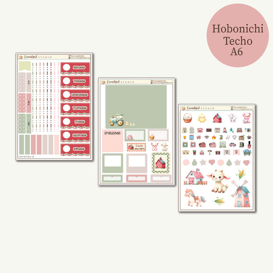 Little Red Barn Planner Sticker Kit | Cute Farm Animal Stickers | Hobonichi Techo A6