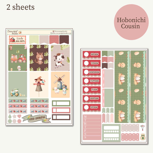 Little Red Barn Planner Sticker Kit | Cute Farm Animal Stickers | Hobonichi Cousin