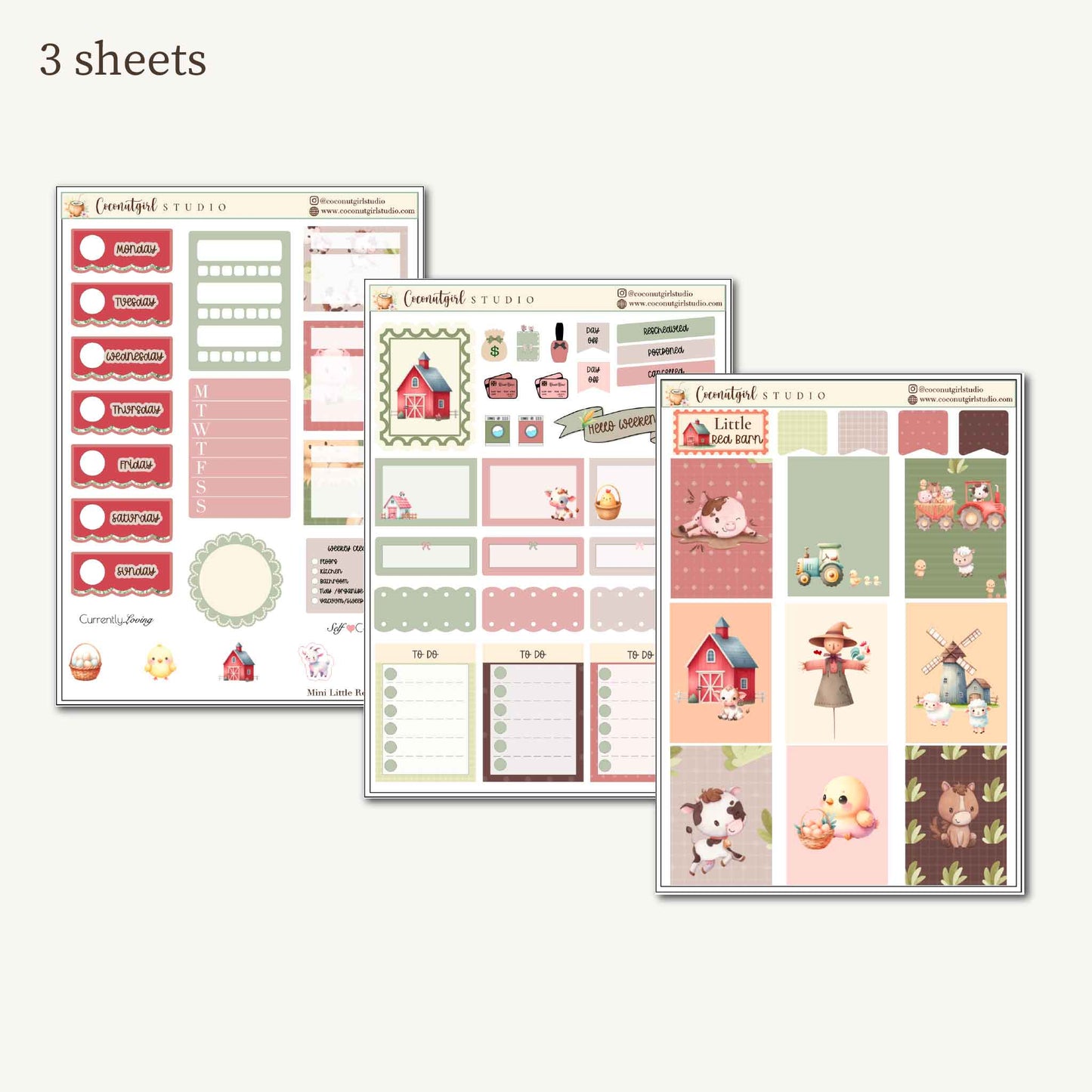 Little Red Barn Planner Sticker Kit | Cute Farm Animal Stickers