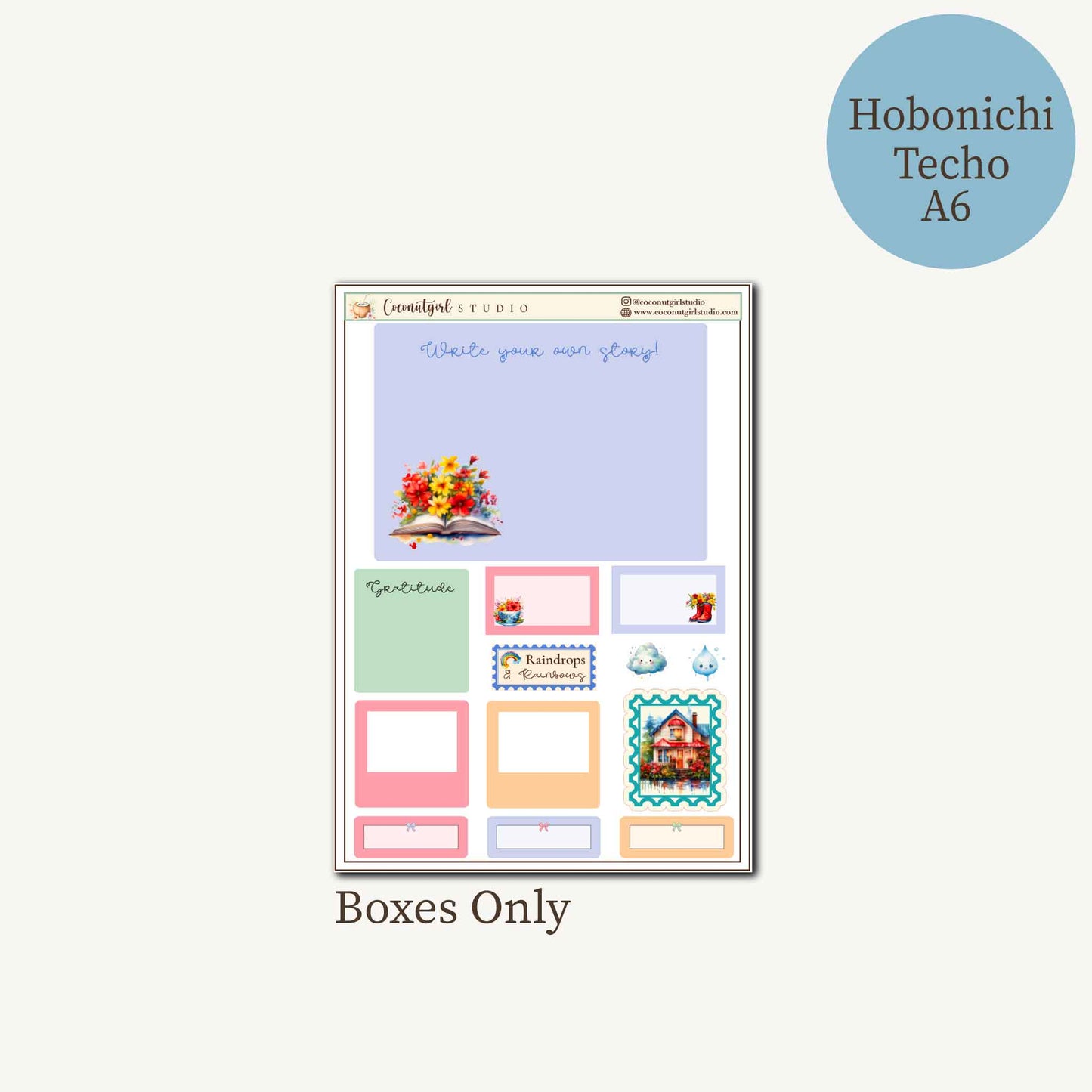 Raindrops & Rainbows Planner Sticker Kit | Watercolor Stickers | Hobonichi Techo A6