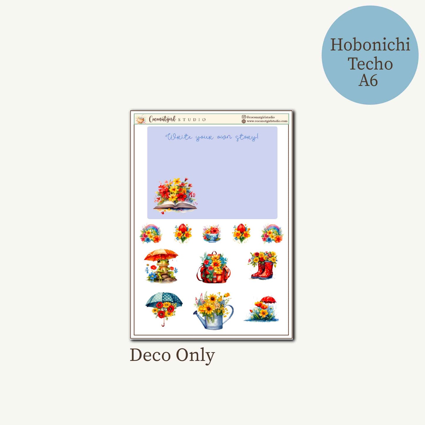Raindrops & Rainbows Planner Sticker Kit | Watercolor Stickers | Hobonichi Techo A6