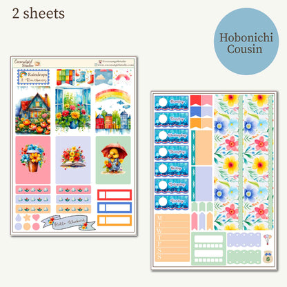 Raindrops & Rainbows Planner Sticker Kit | Watercolor Stickers | Hobonichi Cousin