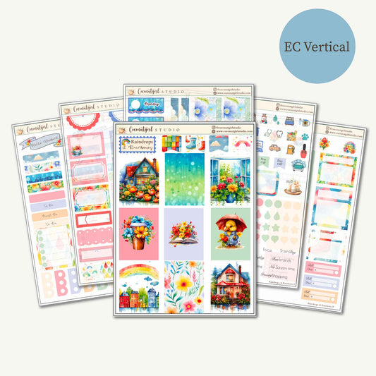 Raindrops & Rainbows Planner Sticker Kit | Watercolor Stickers