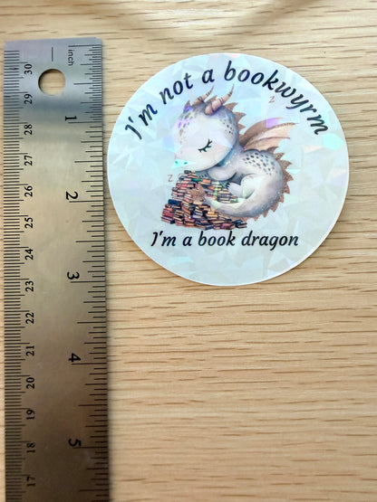 Cute Dragon Book Sticker, Dragon with Books Die Cut Sticker, Book Lover Gift Idea - I'm Not a Bookwyrm Vinyl Decal -Reader Gift for Kindle, Laptop, and Water Bottles