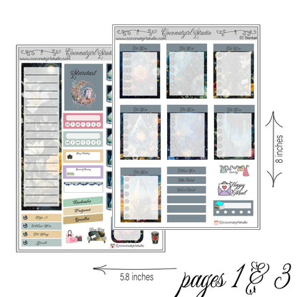Celestial Floral Weekly Kit Planner Stickers | Moon & Floral Planning Decor Stardust