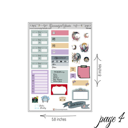 Celestial Floral Weekly Kit Planner Stickers | Moon & Floral Planning Decor Stardust