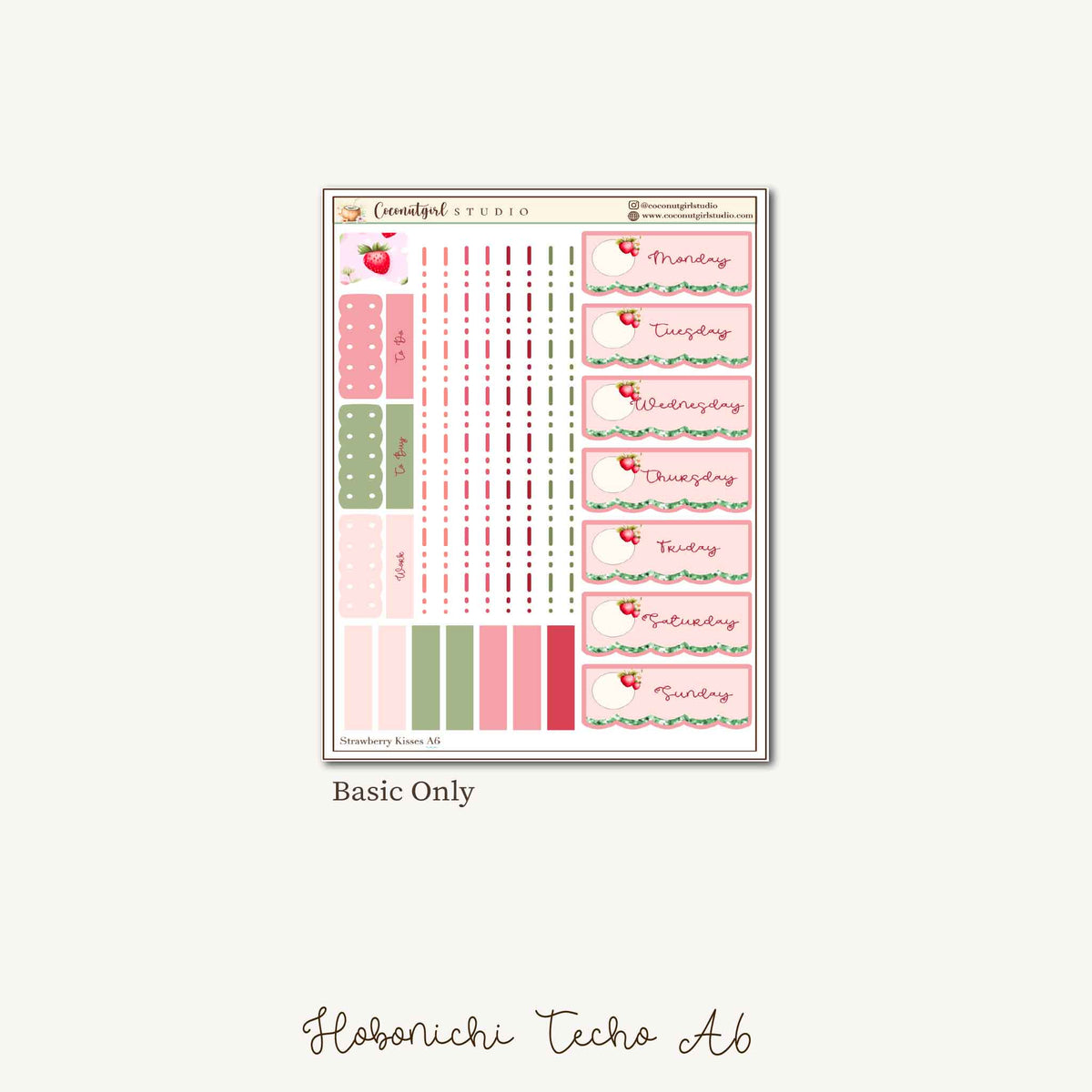Strawberry Kisses Planner Sticker Kit | Hobonichi A6 Techo Original