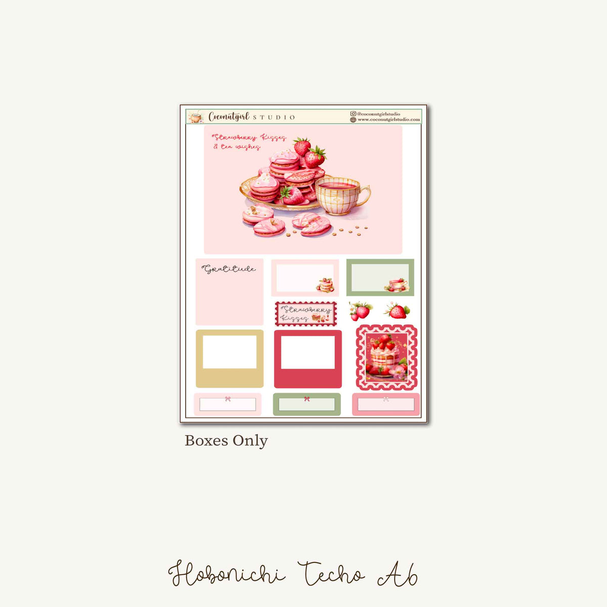 Strawberry Kisses Planner Sticker Kit | Hobonichi A6 Techo Original