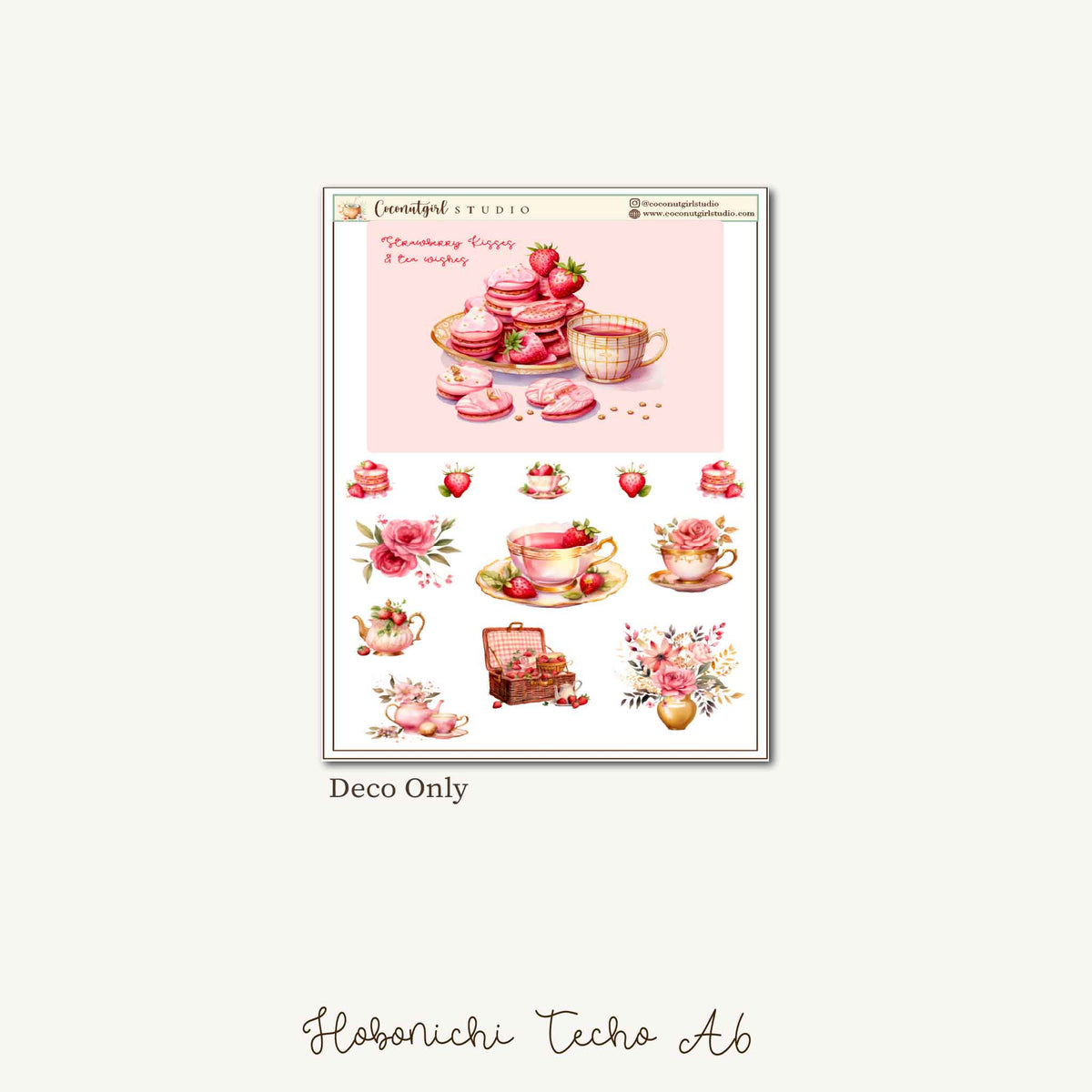 Strawberry Kisses Planner Sticker Kit | Hobonichi A6 Techo Original