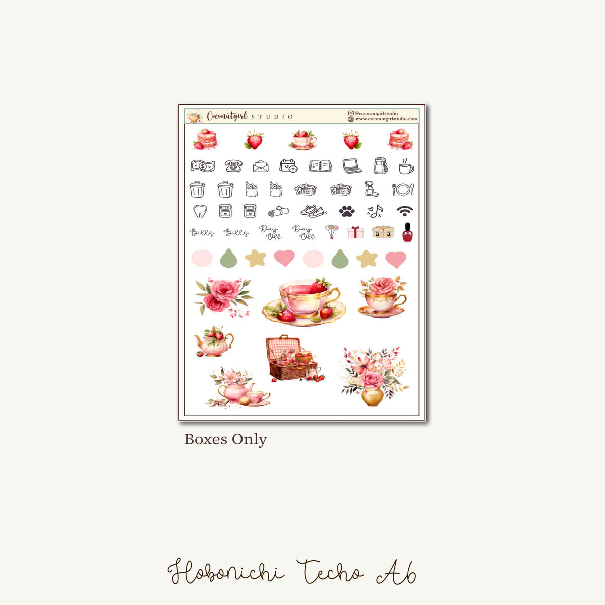 Strawberry Kisses Planner Sticker Kit | Hobonichi A6 Techo Original