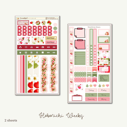 Strawberry Kisses Planner Sticker Kit | Hobonichi Weeks