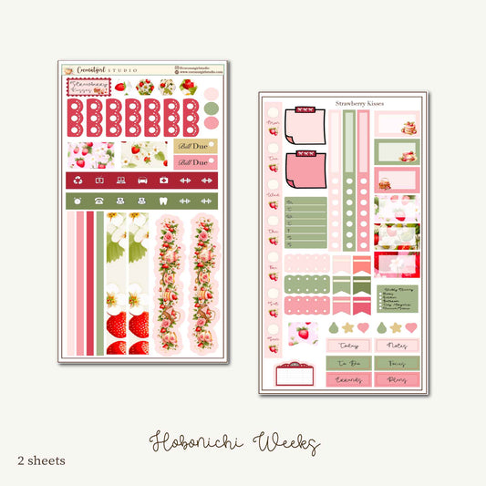 Strawberry Kisses Planner Sticker Kit | Hobonichi Weeks