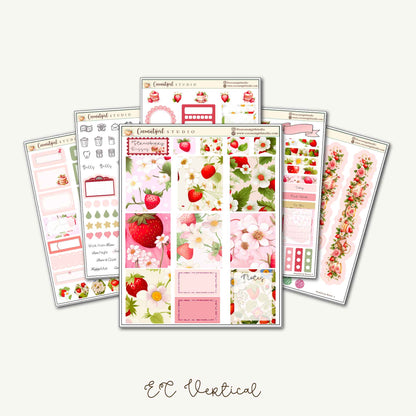 Strawberry Kisses Planner Sticker Kit | EC & Hobonichi