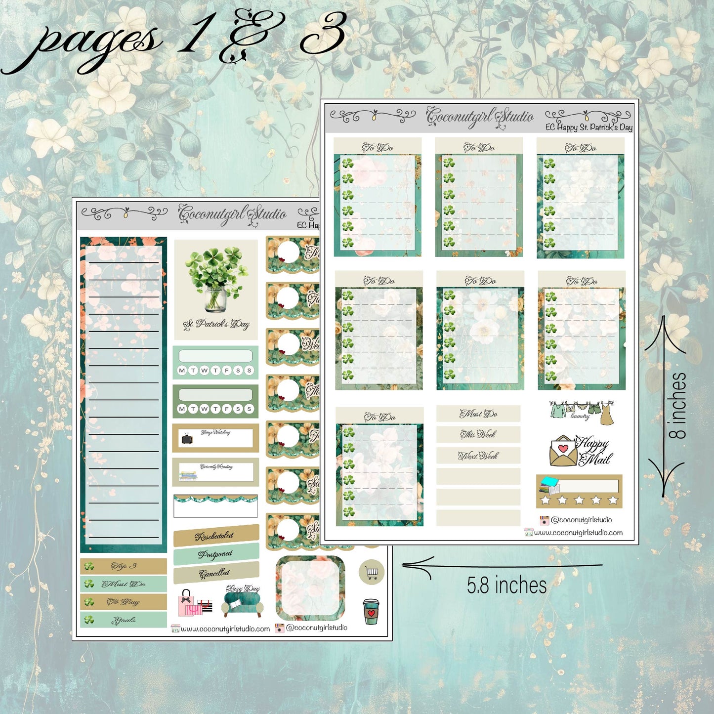 Happy St. Patrick's Day Weekly Kit planner stickers