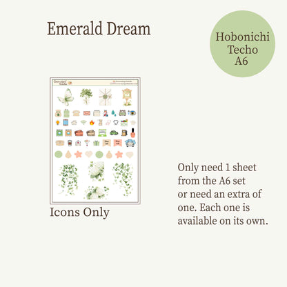 Emerald Dreams  St Patricks Day Weekly Planner Sticker Kit - 6 Sheets - Vintage Garden & Sage Green Aesthetic