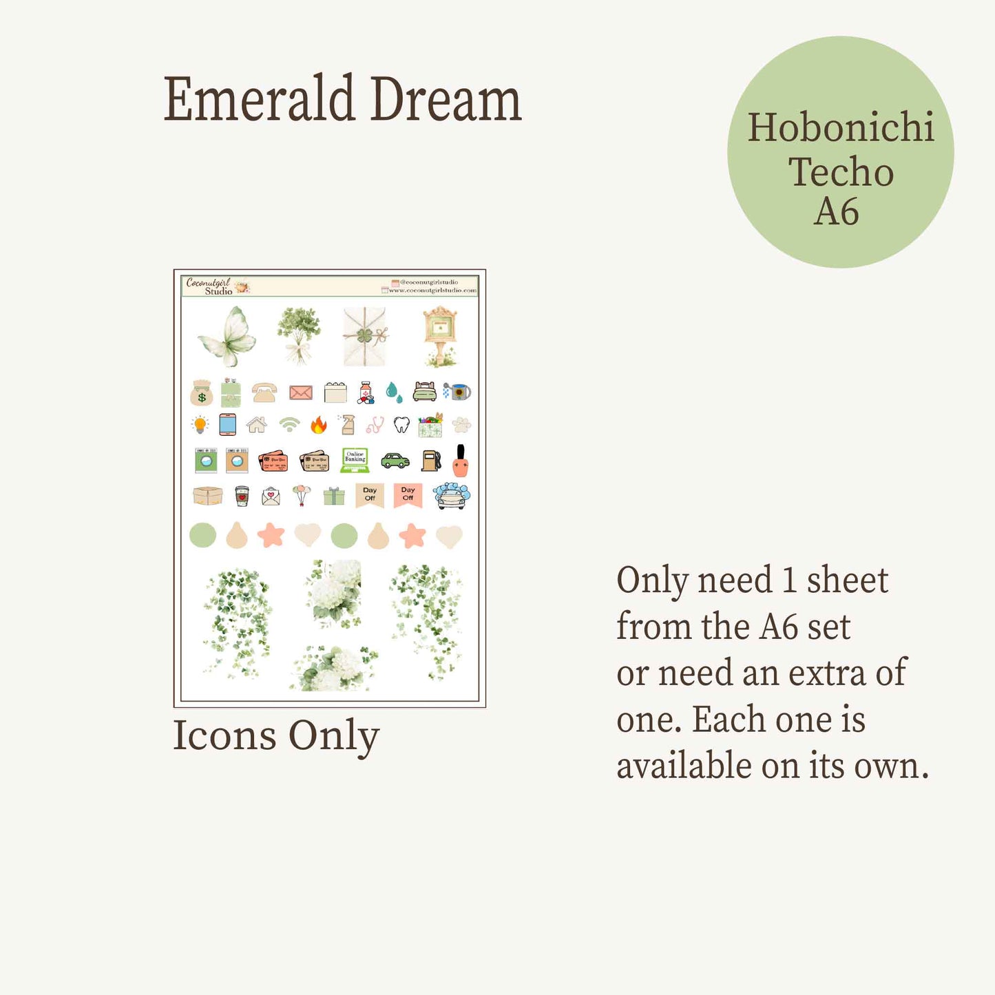 Emerald Dreams St Patricks Day Weekly Planner Sticker Kit - 3 Sheets - Vintage Garden & Sage Green Aesthetic A6
