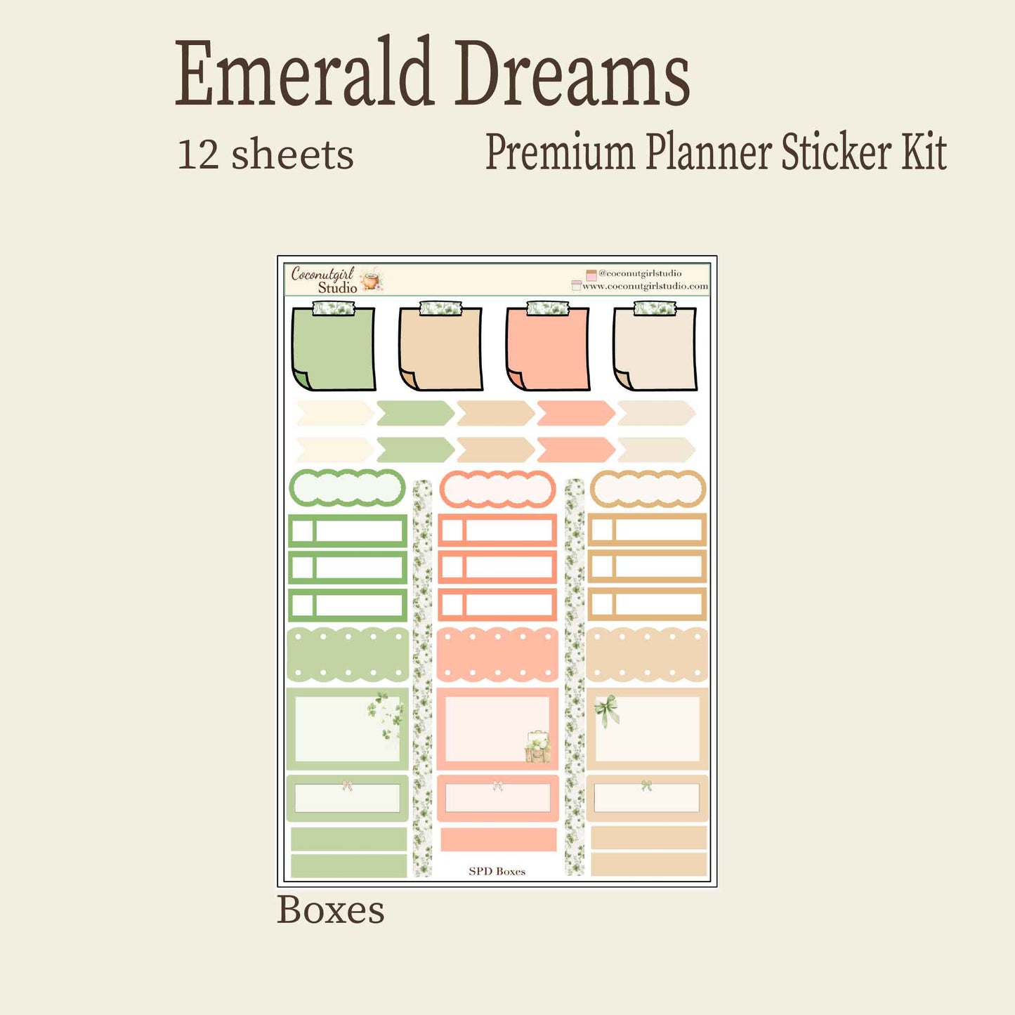 St. Patrick's Day Emerald Dreams Premium Planner Sticker Kit - 12 Sheets - Vintage Green & Botanical Aesthetic
