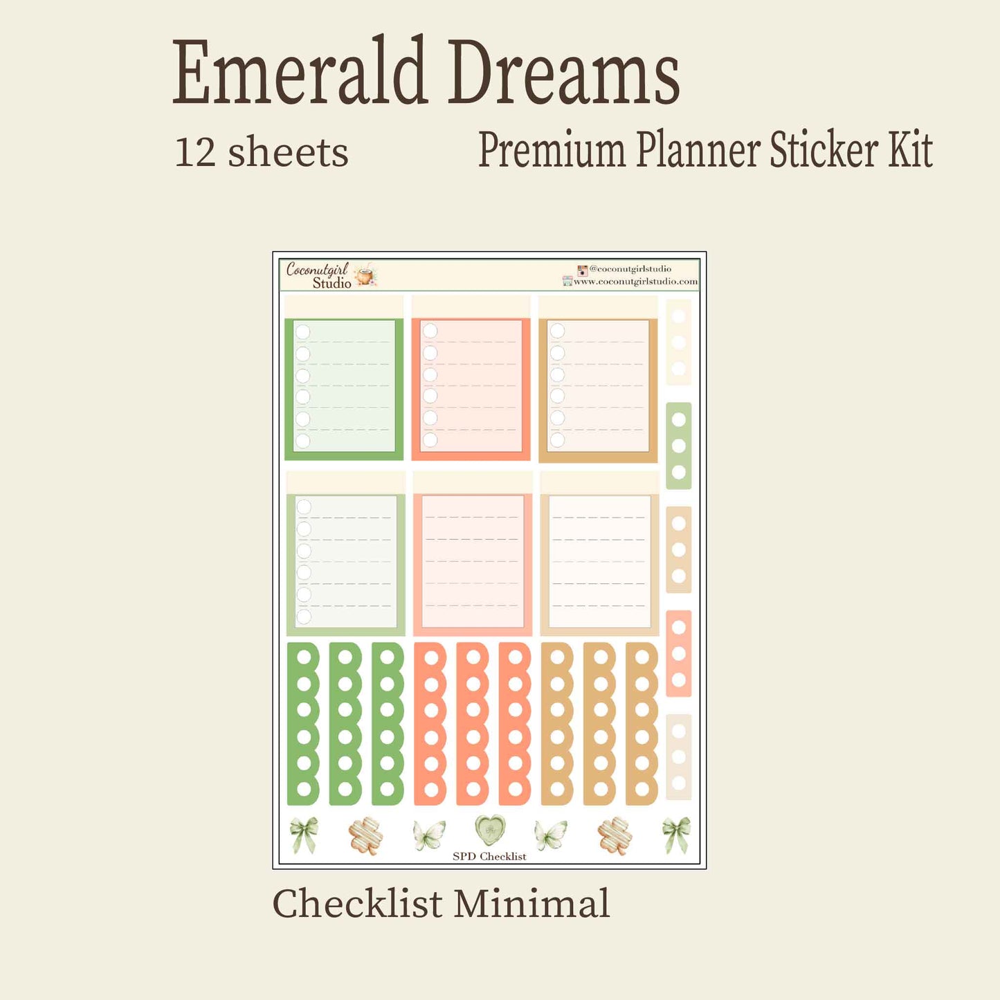 St. Patrick's Day Emerald Dreams Premium Planner Sticker Kit - 12 Sheets - Vintage Green & Botanical Aesthetic