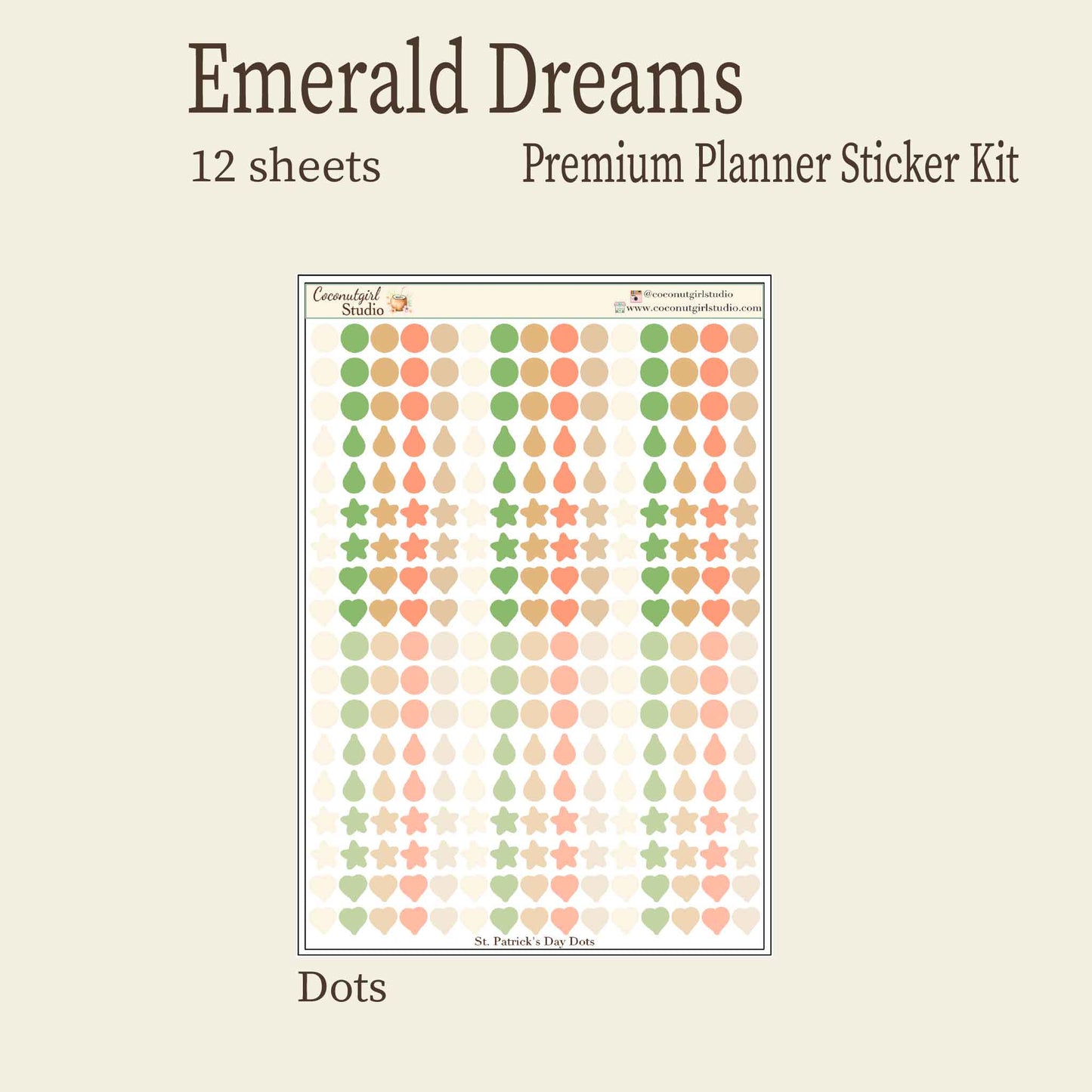 St. Patrick's Day Emerald Dreams Premium Planner Sticker Kit - 12 Sheets - Vintage Green & Botanical Aesthetic