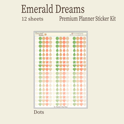St. Patrick's Day Emerald Dreams Premium Planner Sticker Kit - 12 Sheets - Vintage Green & Botanical Aesthetic