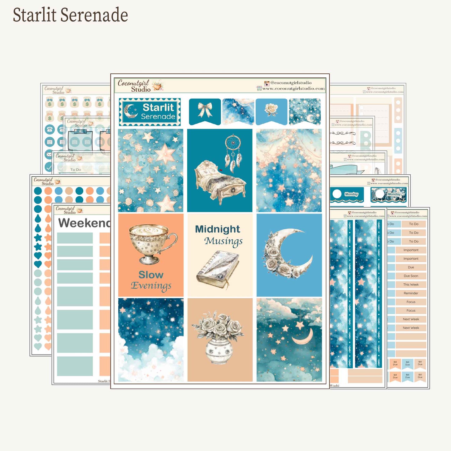 Starlit Serenade Premium Planner Sticker Kit | Celestial Weekly Kit