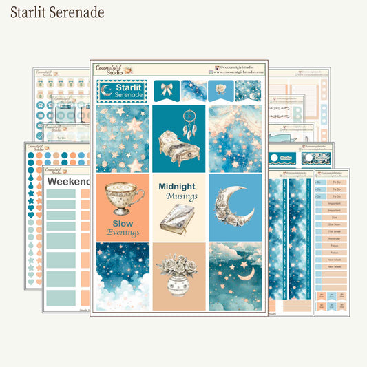 Starlit Serenade Premium Planner Sticker Kit | Celestial Weekly Kit