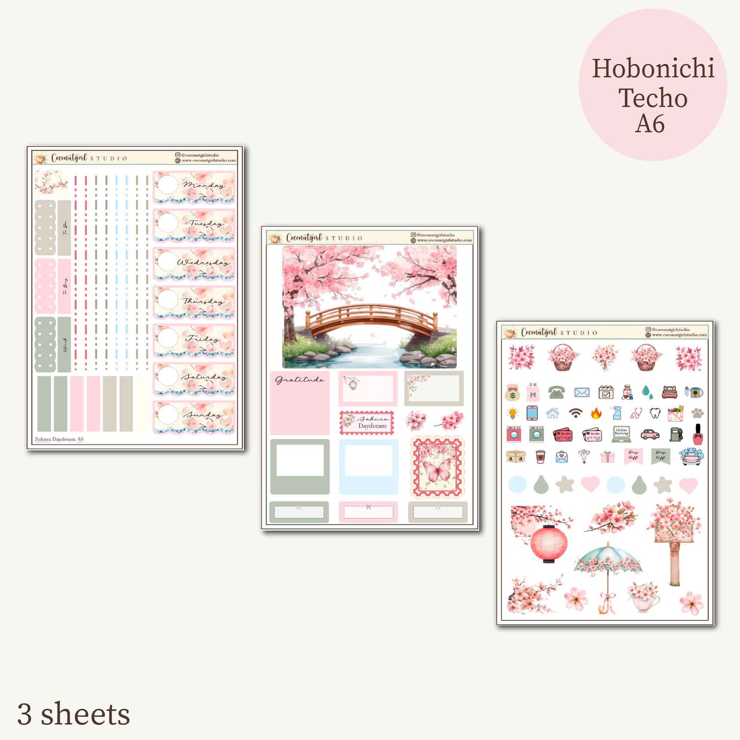 Sakura Daydream Cherry Blossom Planner Sticker Kit | EC Vertical, Happy Planner & Hobonichi