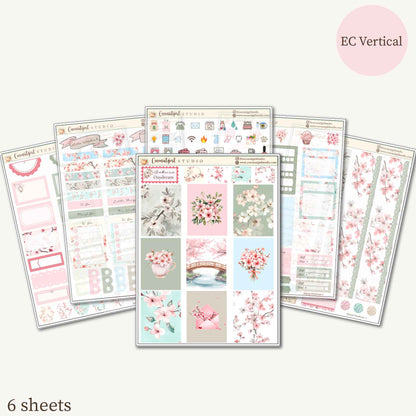 Sakura Daydream Cherry Blossom Planner Sticker Kit | EC Vertical, Happy Planner & Hobonichi