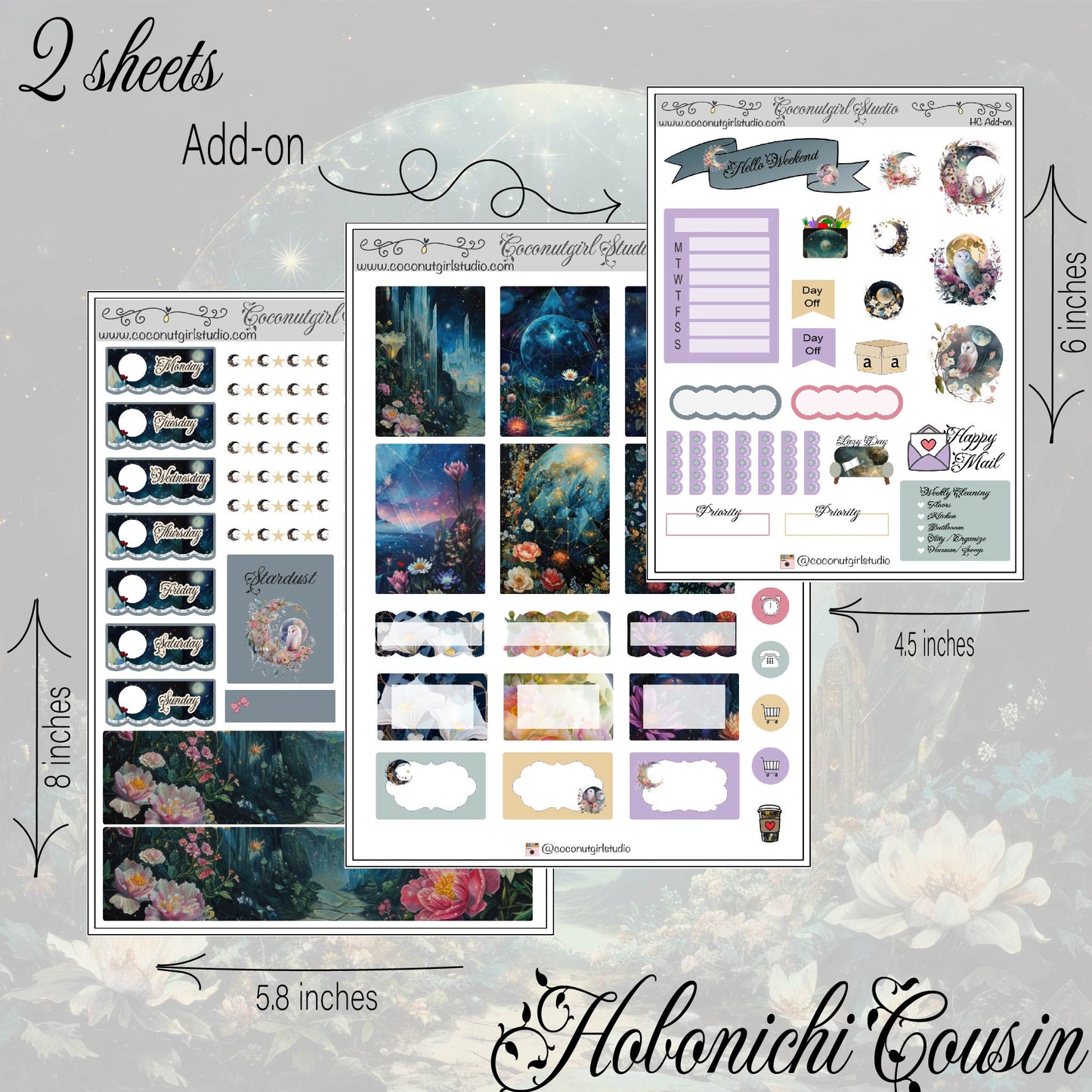 Celestial Floral Weekly Kit Planner Stickers | Moon & Floral Planning Decor Stardust