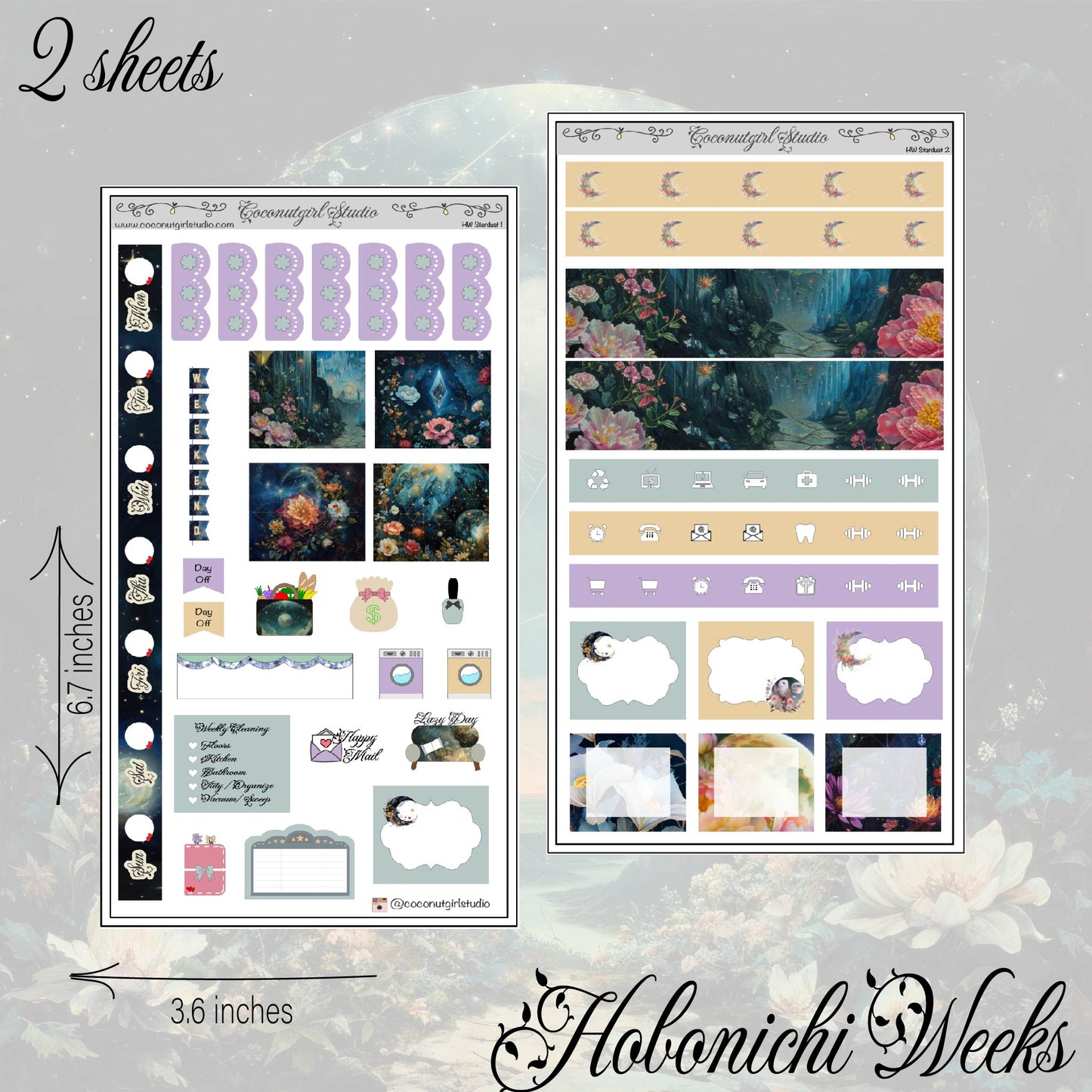 Celestial Floral Weekly Kit Planner Stickers | Moon & Floral Planning Decor