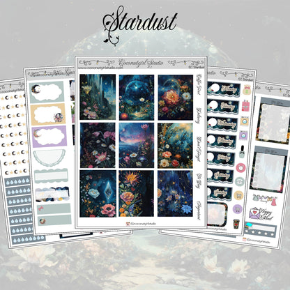 Celestial Floral Weekly Kit Planner Stickers | Moon & Floral Planning Decor Stardust