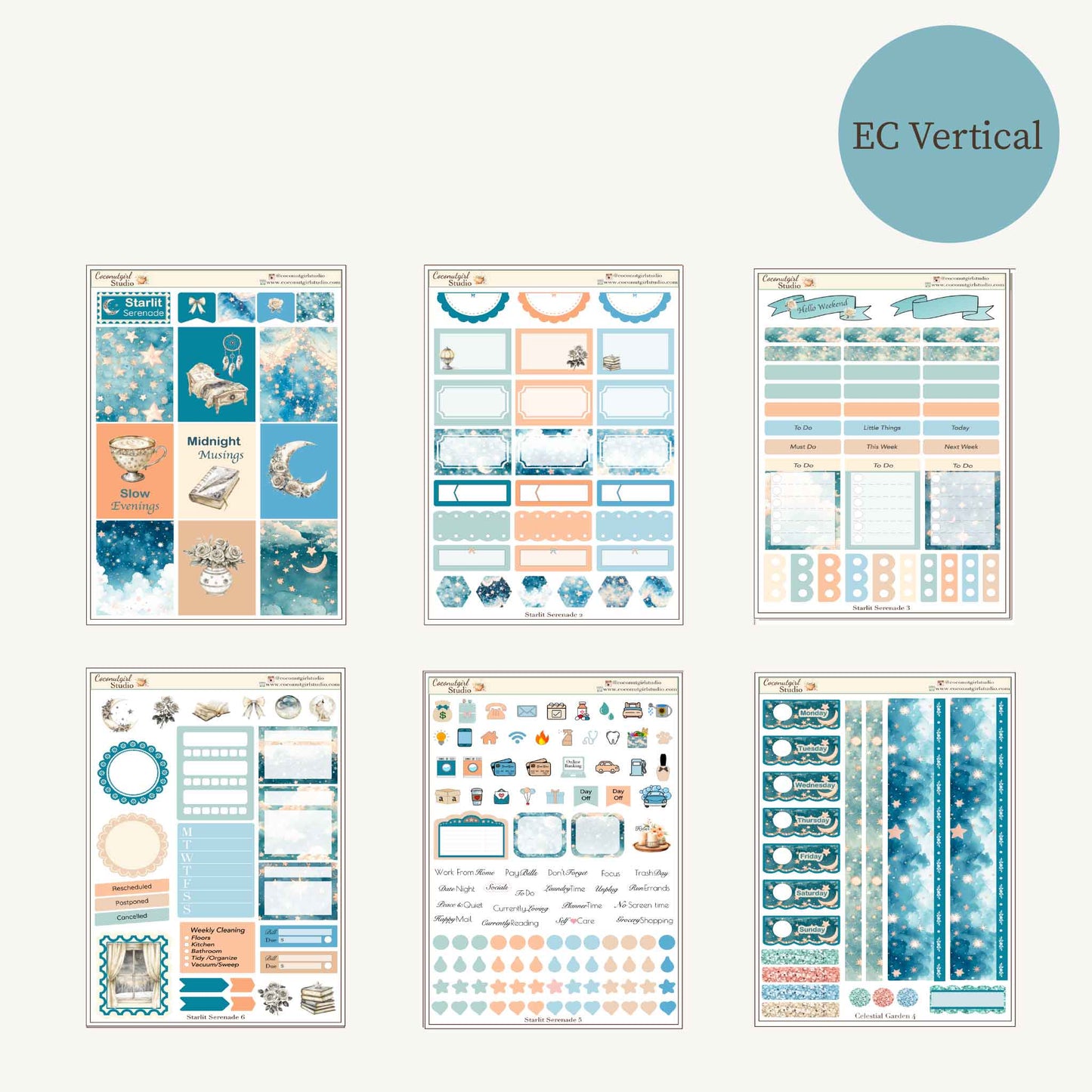 Starlit Serenade Planner Sticker Kit | Celestial Weekly Kit for Hobonichi, EC Vertical & Happy Planner