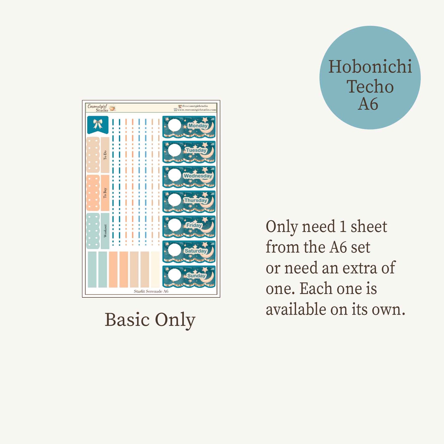 Starlit Serenade Planner Sticker Kit | Celestial Weekly Stickers | Hobonichi Techo A6