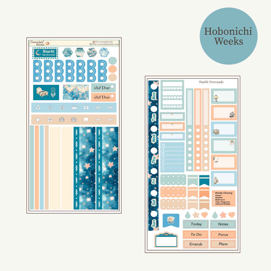 Starlit Serenade Planner Sticker Kit | Celestial Weekly Kit for Hobonichi Weeks