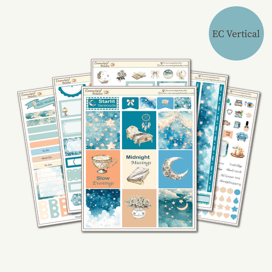 Starlit Serenade Planner Sticker Kit | Celestial Weekly Kit for Hobonichi, EC Vertical & Happy Planner
