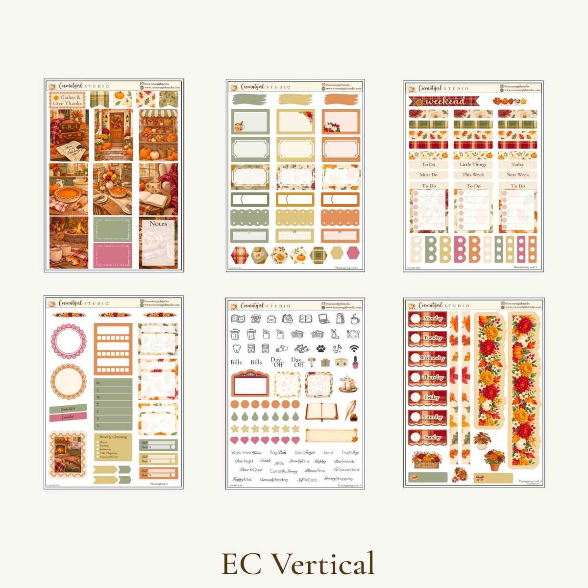 Thanksgiving Weekly Planner Sticker Kit | Cozy Autumn