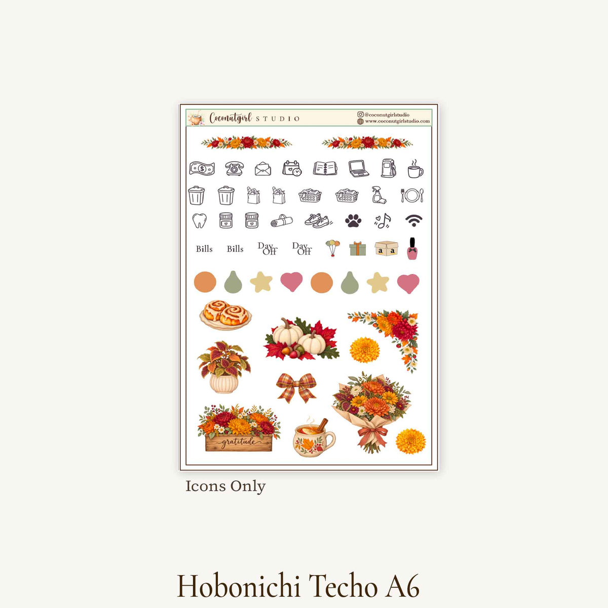 Thanksgiving Weekly Planner Sticker Kit | Cozy Autumn | Hobonichi Original A6