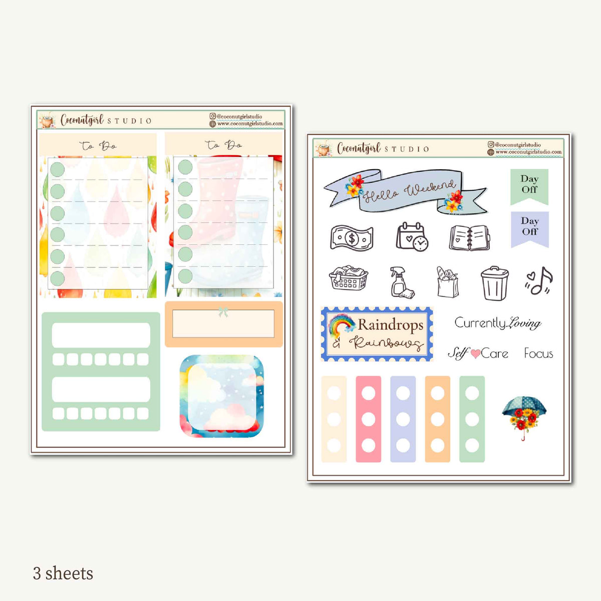 Two Dollar Tuesday Planner Stickers | Decorative Stickers, Functional Planner Stickers| Raindrops & Rainbows