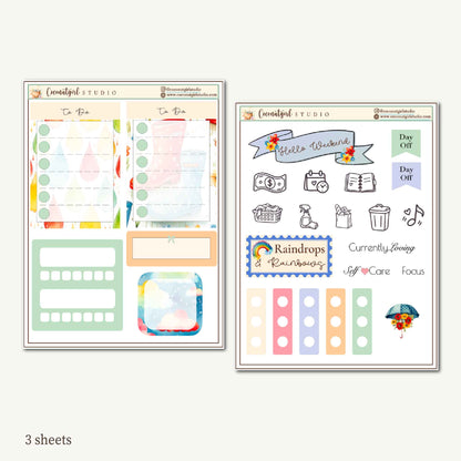 Two Dollar Tuesday Planner Stickers | Decorative Stickers, Functional Planner Stickers| Raindrops & Rainbows