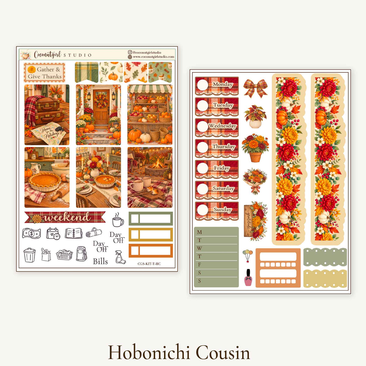 Thanksgiving Weekly Planner Sticker Kit | Cozy Autumn | Hobonichi Cousin