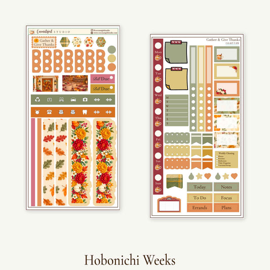 Thanksgiving Weekly Planner Sticker Kit | Cozy Autumn | Hobonichi Weeks