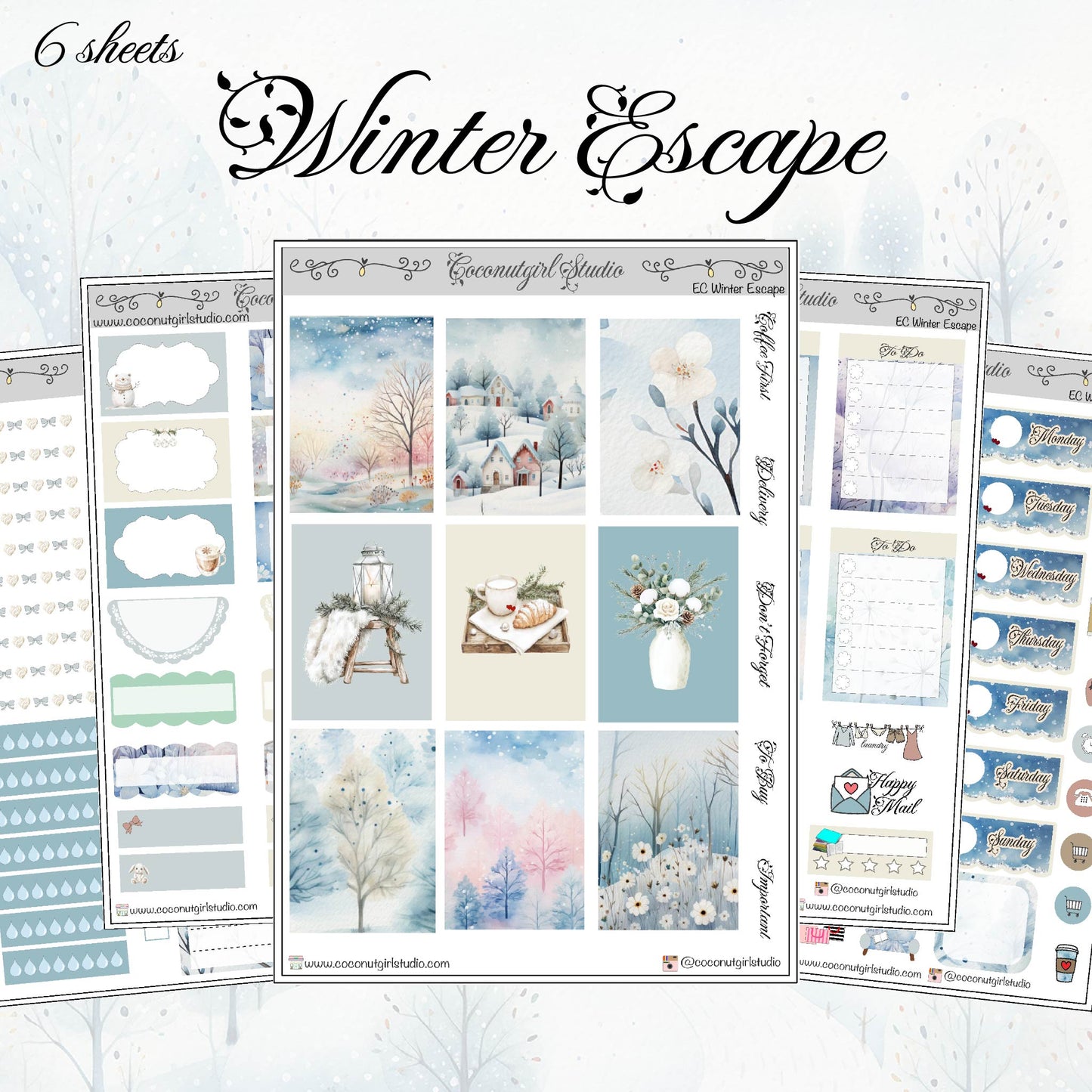 Watercolor Winter Weekly Planner Sticker Kit | Cozy Seasonal Planning Winter Escape