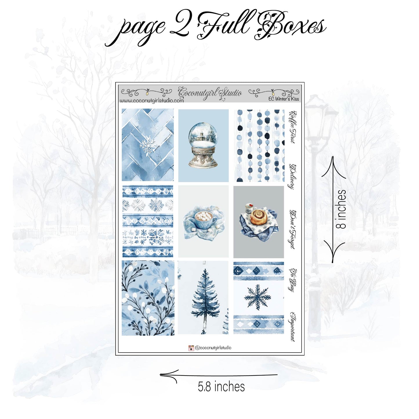 Winter's Kiss Weekly Kit planner stickers