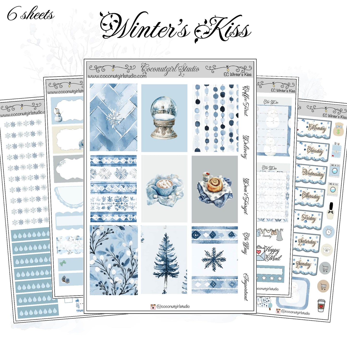 Winter's Kiss Weekly Kit planner stickers