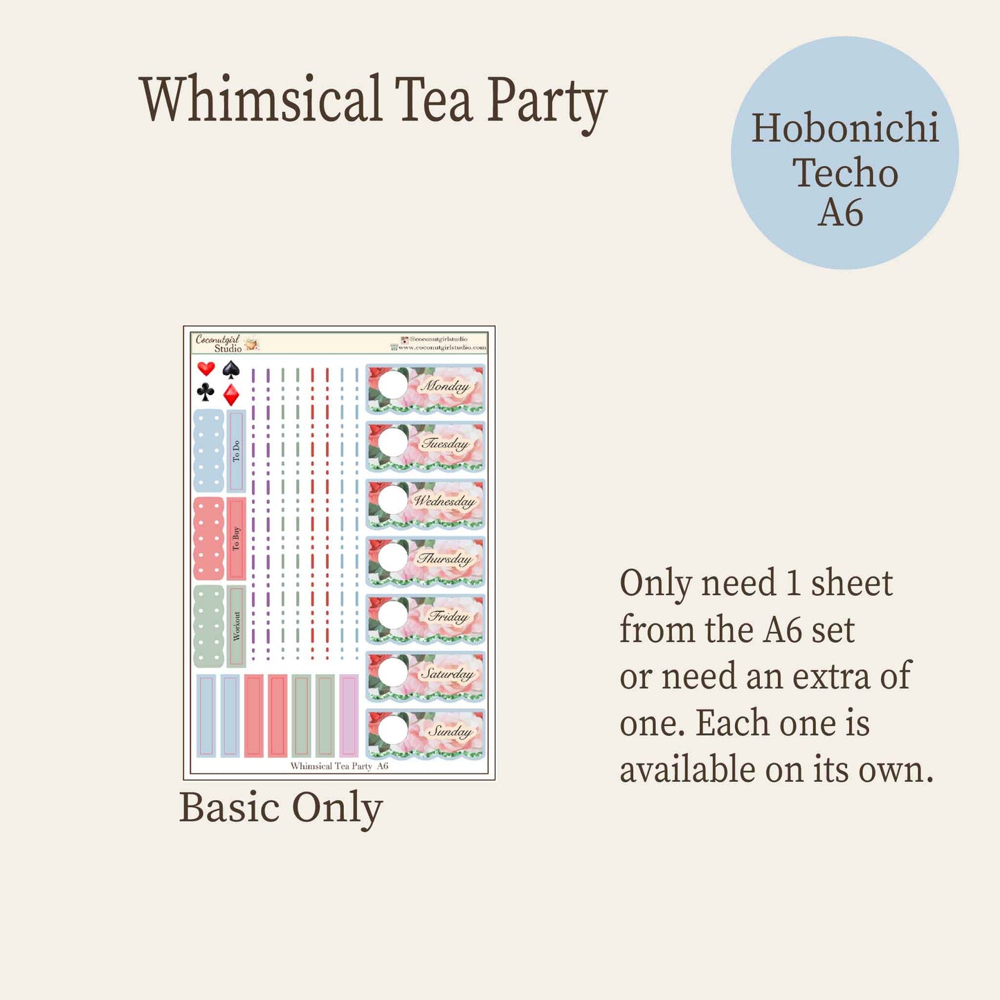 Whimsical Tea Party | Alice in Wonderland Inspired Weekly Planner Sticker Kit Hobonichi Techo A6